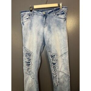 Blue Topic Jeans Womens 17/18 Light Wash Distressed Ripped Knee Skinny Stretch